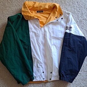Nautica Jacket Size XL Men’s Blue, White & Green Reversible to Yellow Zip Jacket